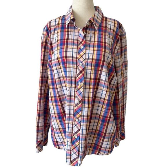 Talbots XL Plaid Cotton Long Sleeve Button Front Blouse - Picture 1 of 7